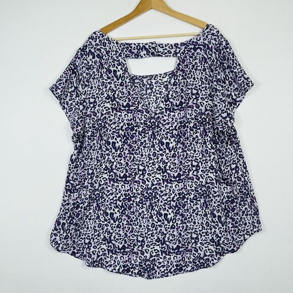 Torrid Purple White Leopard Short Sleeve Chiffon‎ Blouse Shirt Top Womens 3 3X - Picture 4 of 5